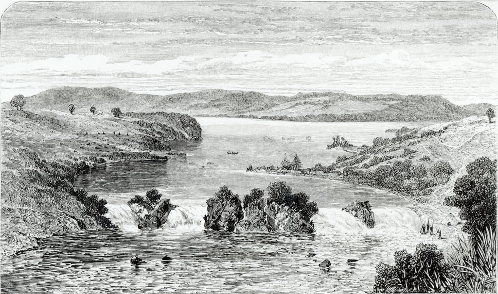 John H. Speke el río Nilo saliendo del Lago Victoria Uganda